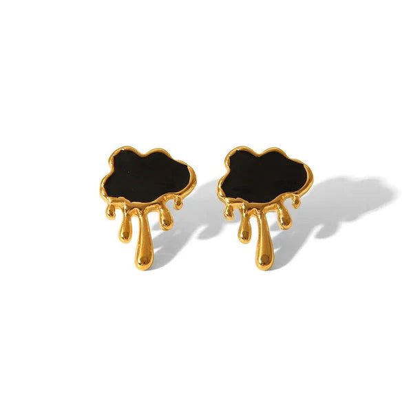 Gold Cloud Lava Black Earrings