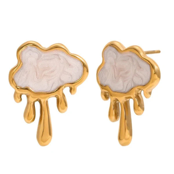 Gold Cloud Lava White Earrings