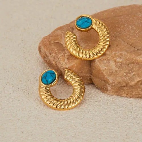 Gold Turquoise Hoop Earrings