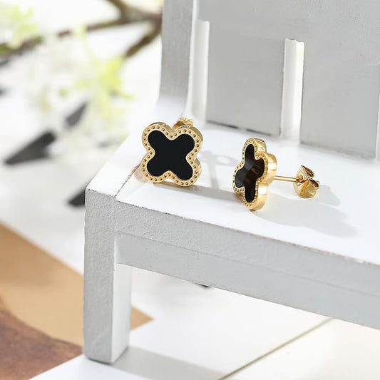 Gold Black Clover Studs
