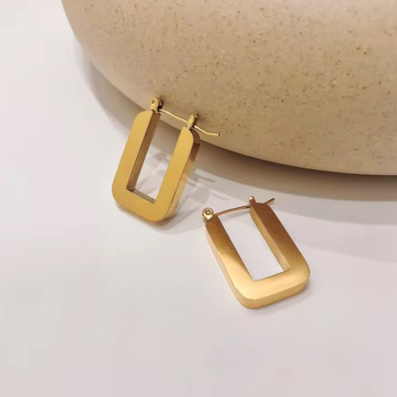 Gold Rectangle Hoop Earring