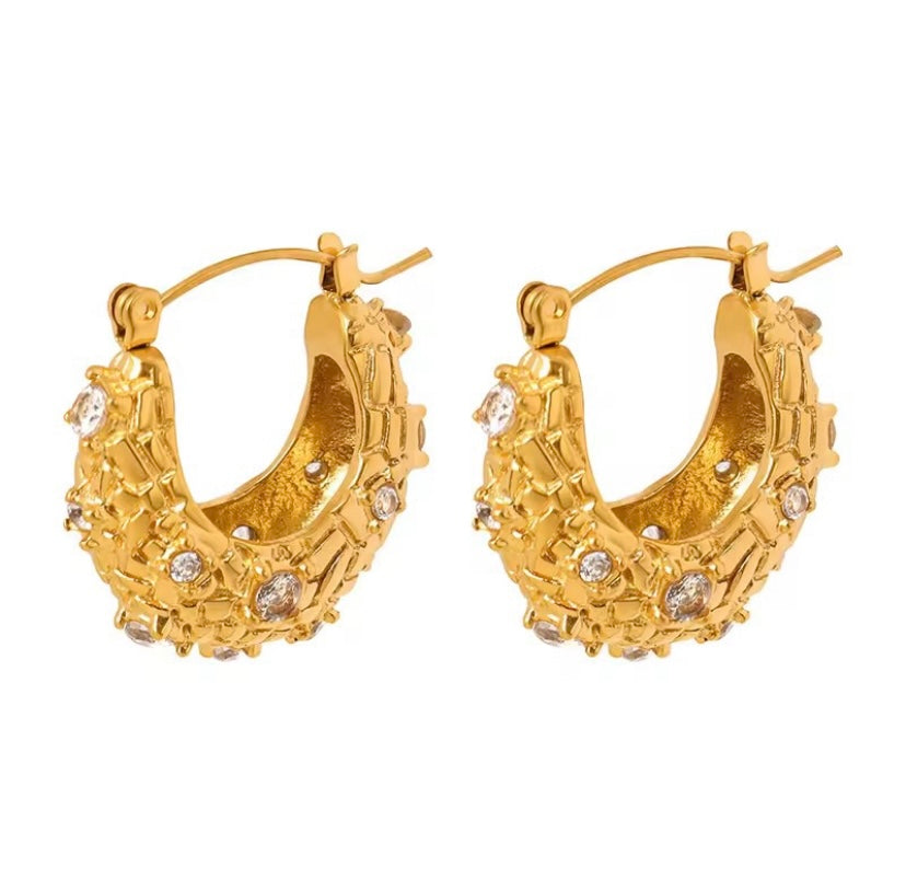 Gold Zircon Hoop Earrings