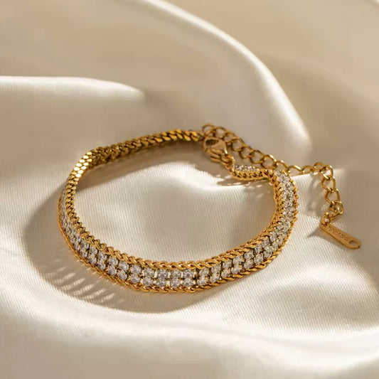 Gold Double Zircon Four Layer Bracelet