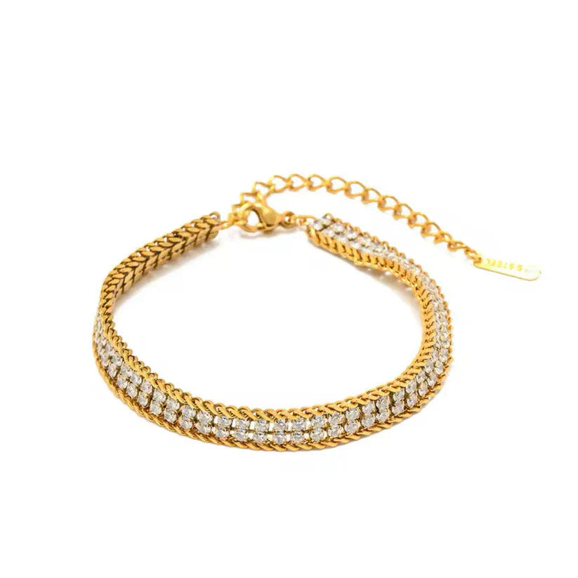 Gold Double Zircon Four Layer Bracelet