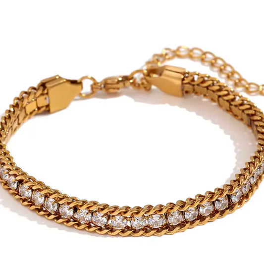 Gold Zircon Three Layer Bracelet