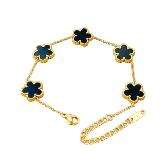 Gold Black Clover Bracelet