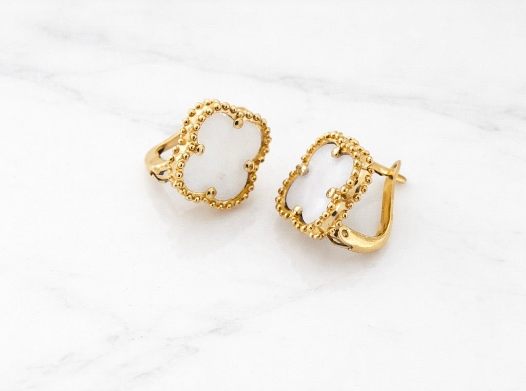 Royal Alhambra White Clover Hoop Earrings