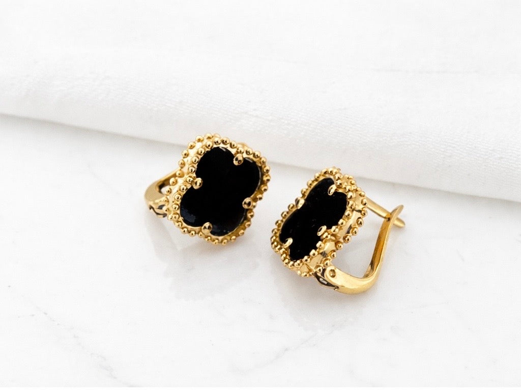 Royal Alhambra Black Clover Hoop Earrings
