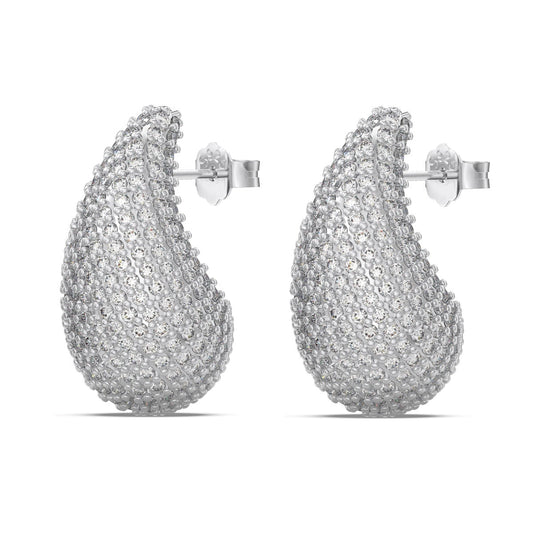 Silver Drop Zircon Earrings