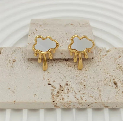 Gold Cloud Lava White Earrings