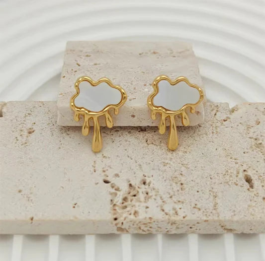 Gold Cloud Lava White Earrings