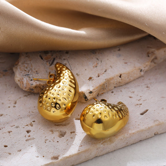 Gold Hammered Drop Earrings