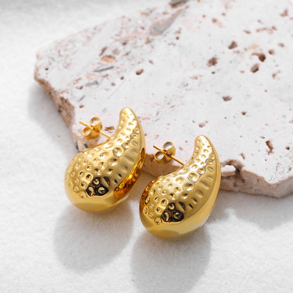 Gold Hammered Drop Earrings