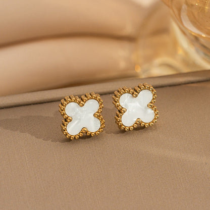 Gold White Clover Studs