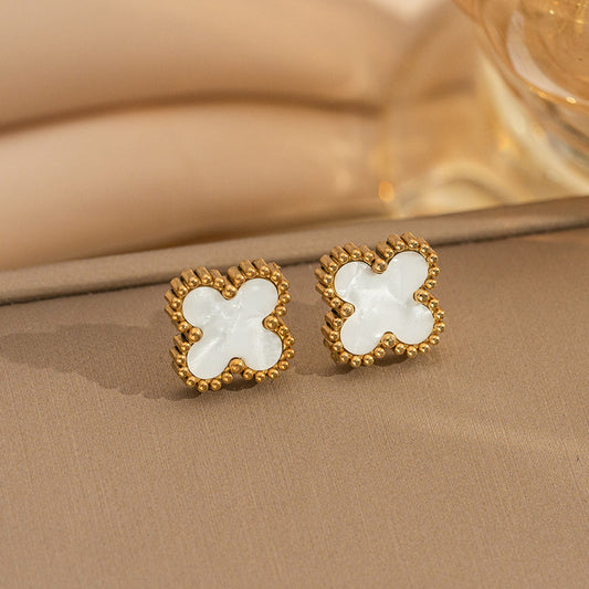 Gold White Clover Studs