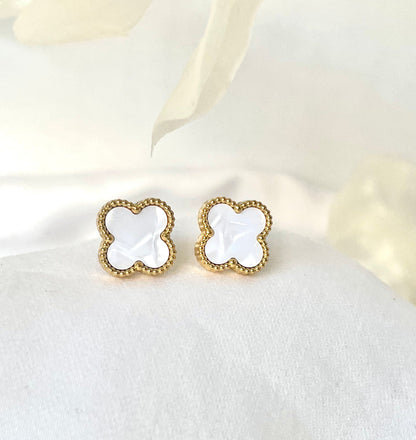 Gold White Clover Studs