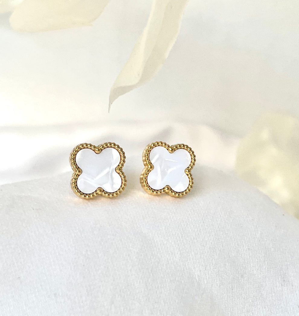 Gold White Clover Studs