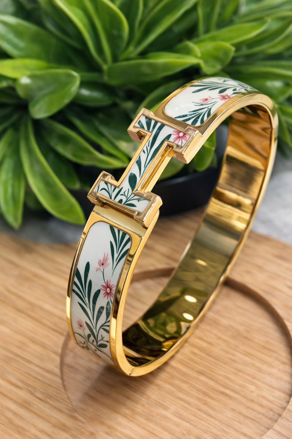 Hermes Clic H Bracelet with Floral Enamel Design