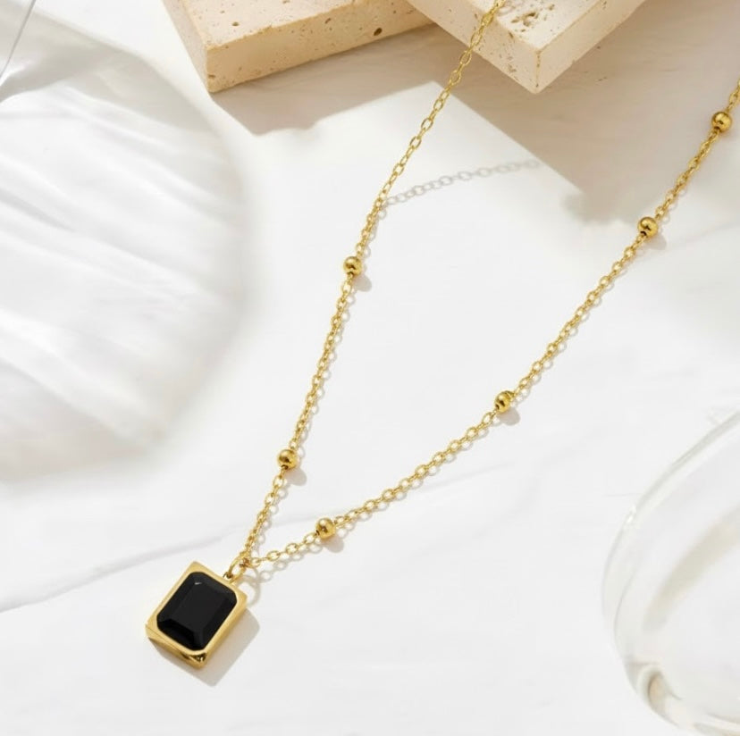 Black Square Pendant Necklace