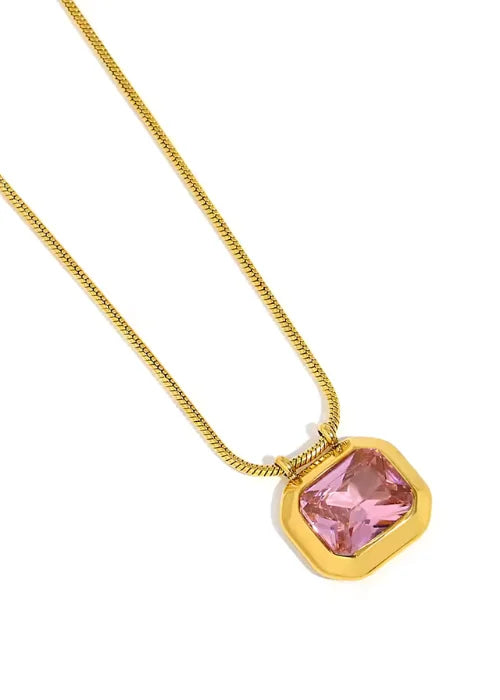 Emerald Cut Pink Zircon Stone pendant