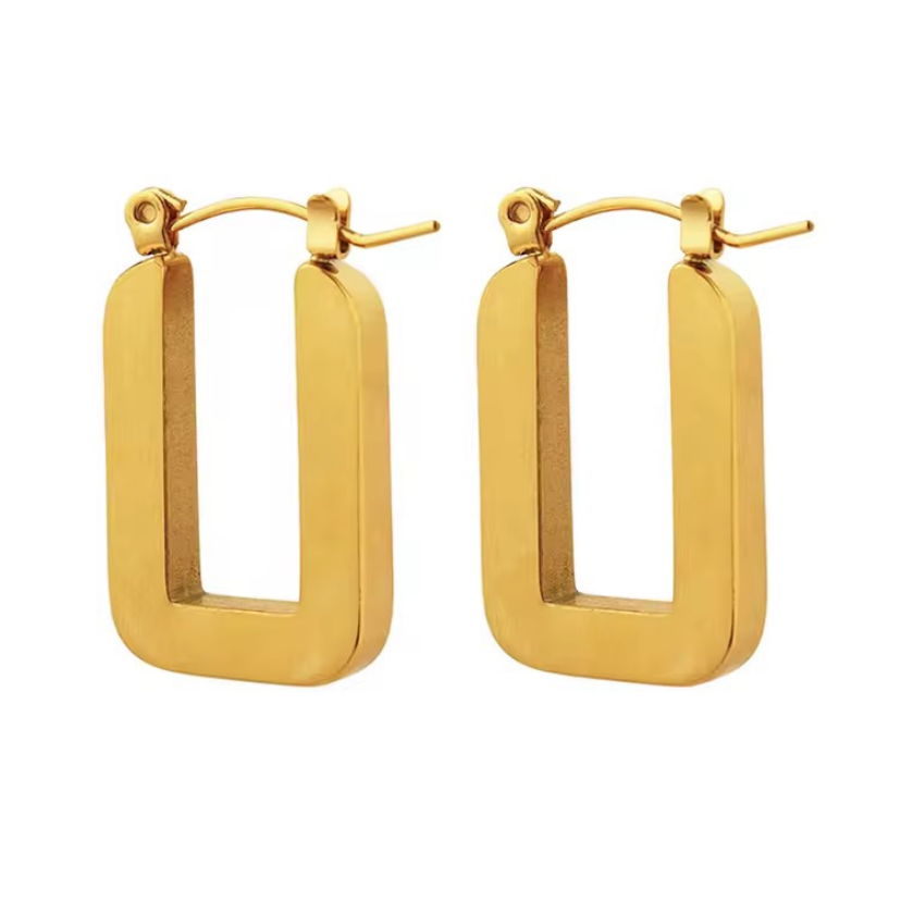 Gold Rectangle Hoop Earring