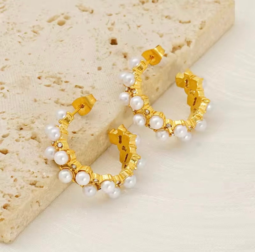 Gold Pearl Hoop Earring