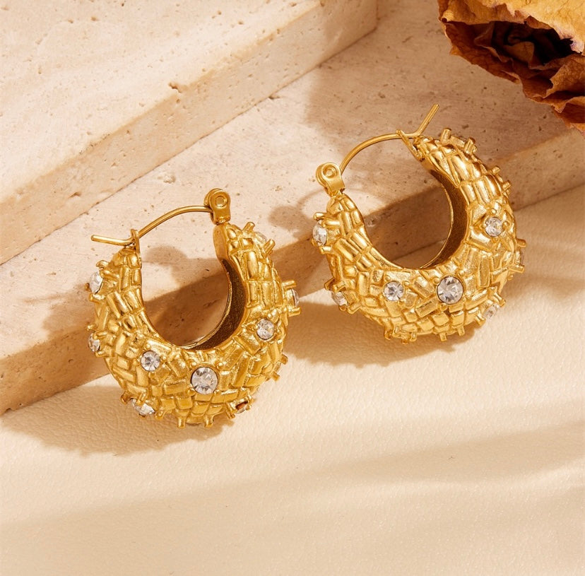 Gold Zircon Hoop Earrings