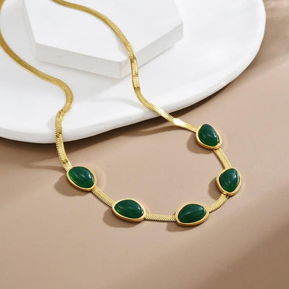 Vintage Emerald Snake Chain Necklace