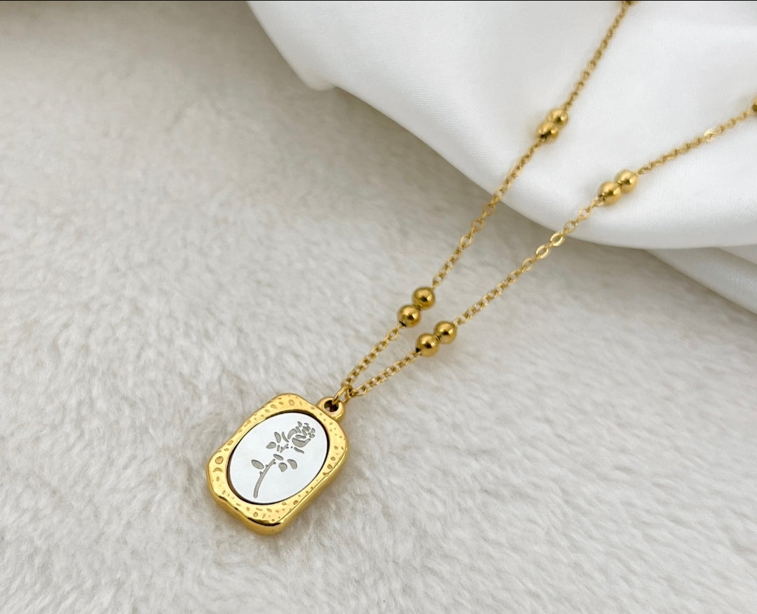 Gold Rose Beaded Chain Pendant