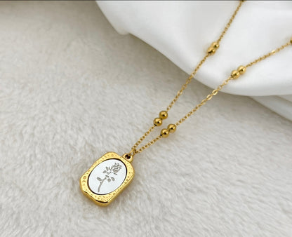Gold Rose Beaded Chain Pendant