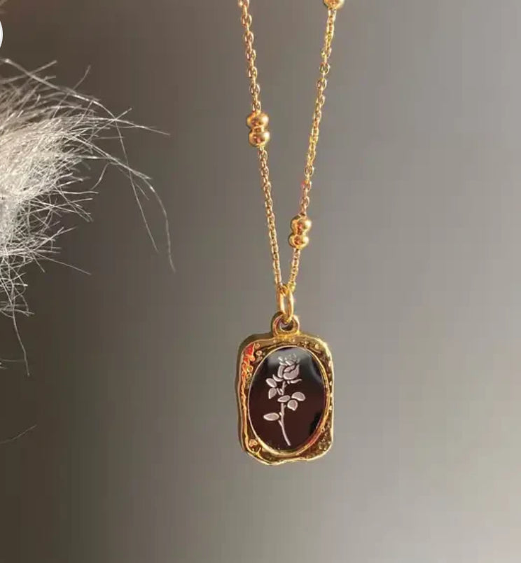 Gold Rose Beaded Chain Pendant