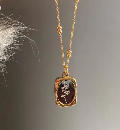 Gold Rose Beaded Chain Pendant
