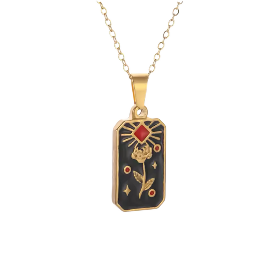 Gold Black Rose Pendant