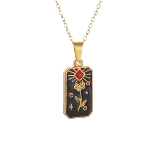 Gold Black Rose Pendant