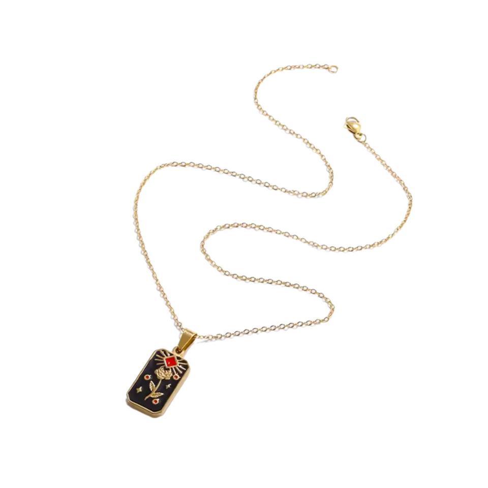 Gold Black Rose Pendant
