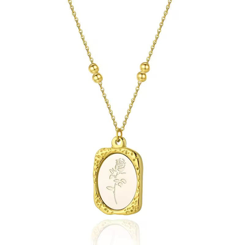 Gold Rose Beaded Chain Pendant