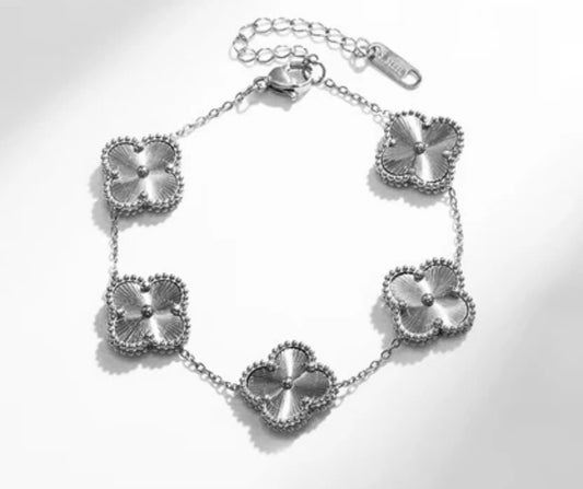 Double Sided Silver Clover Bracelet