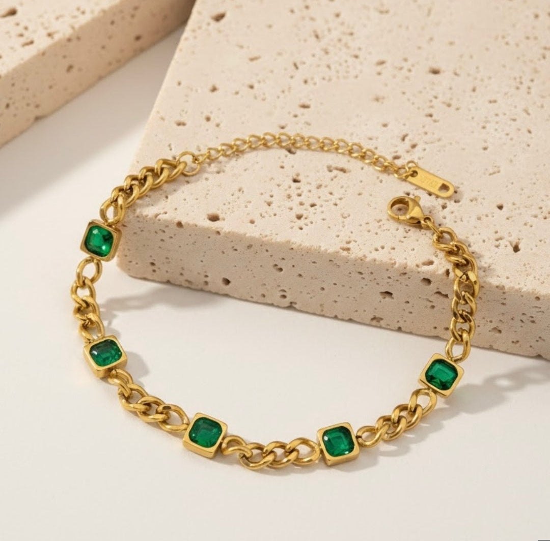 Emerald Gold Chain Bracelet