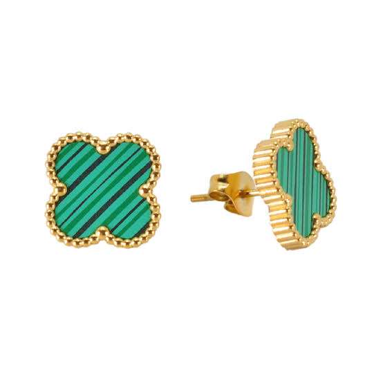 Gold Green Clover Studs