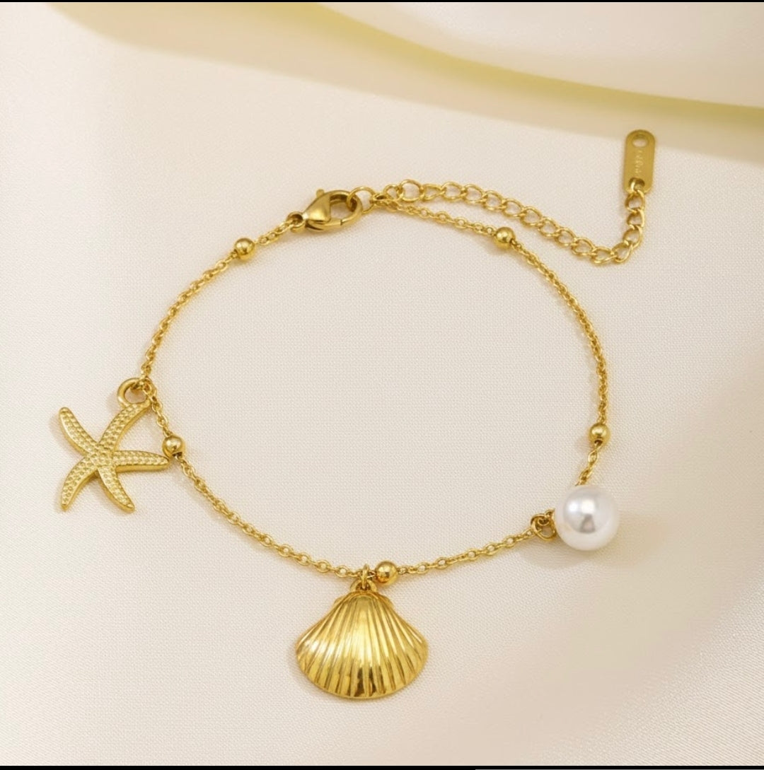 Gold Shell and Starfish Bracelet
