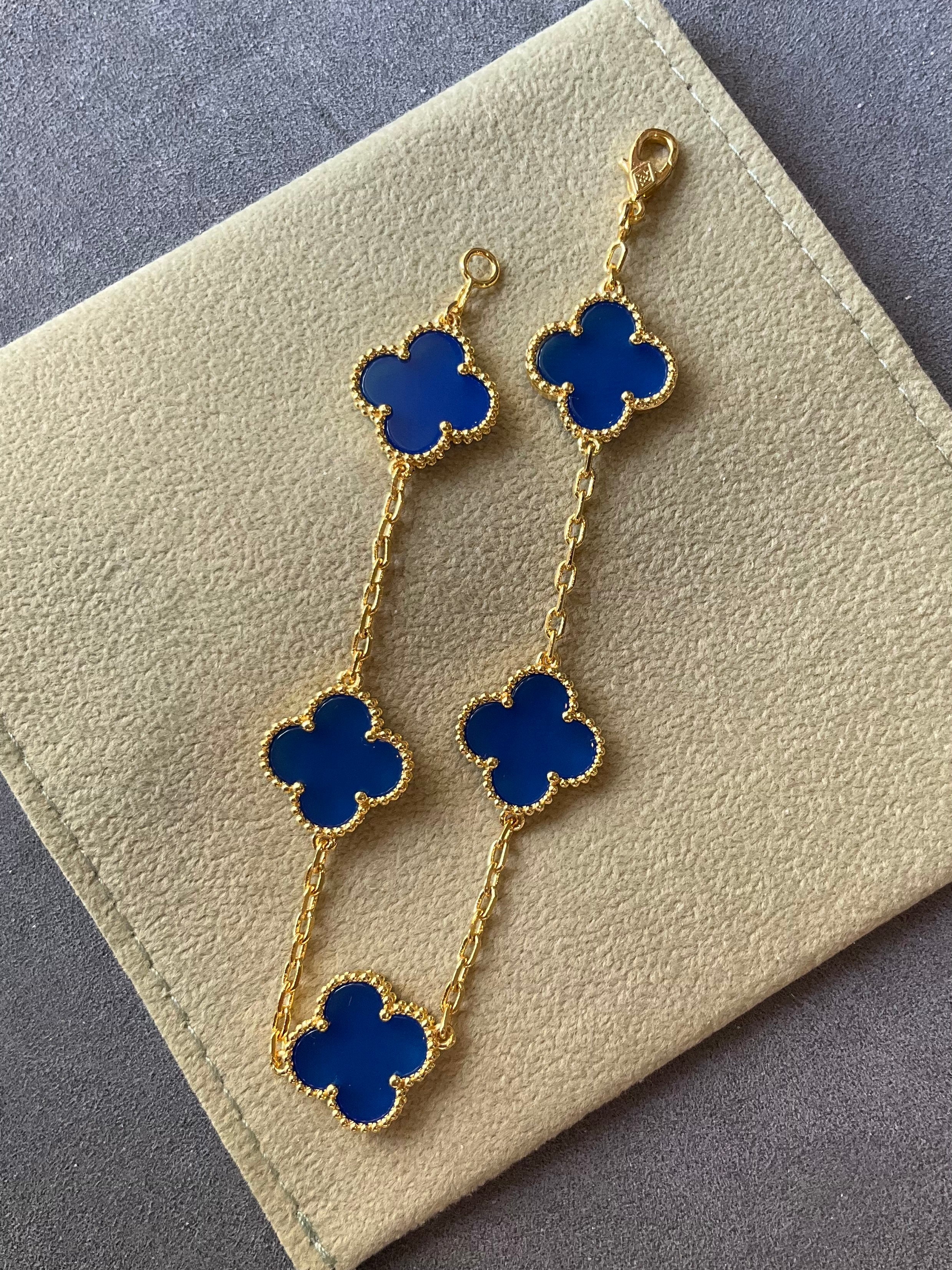 Gold Blue Clover Bracelet