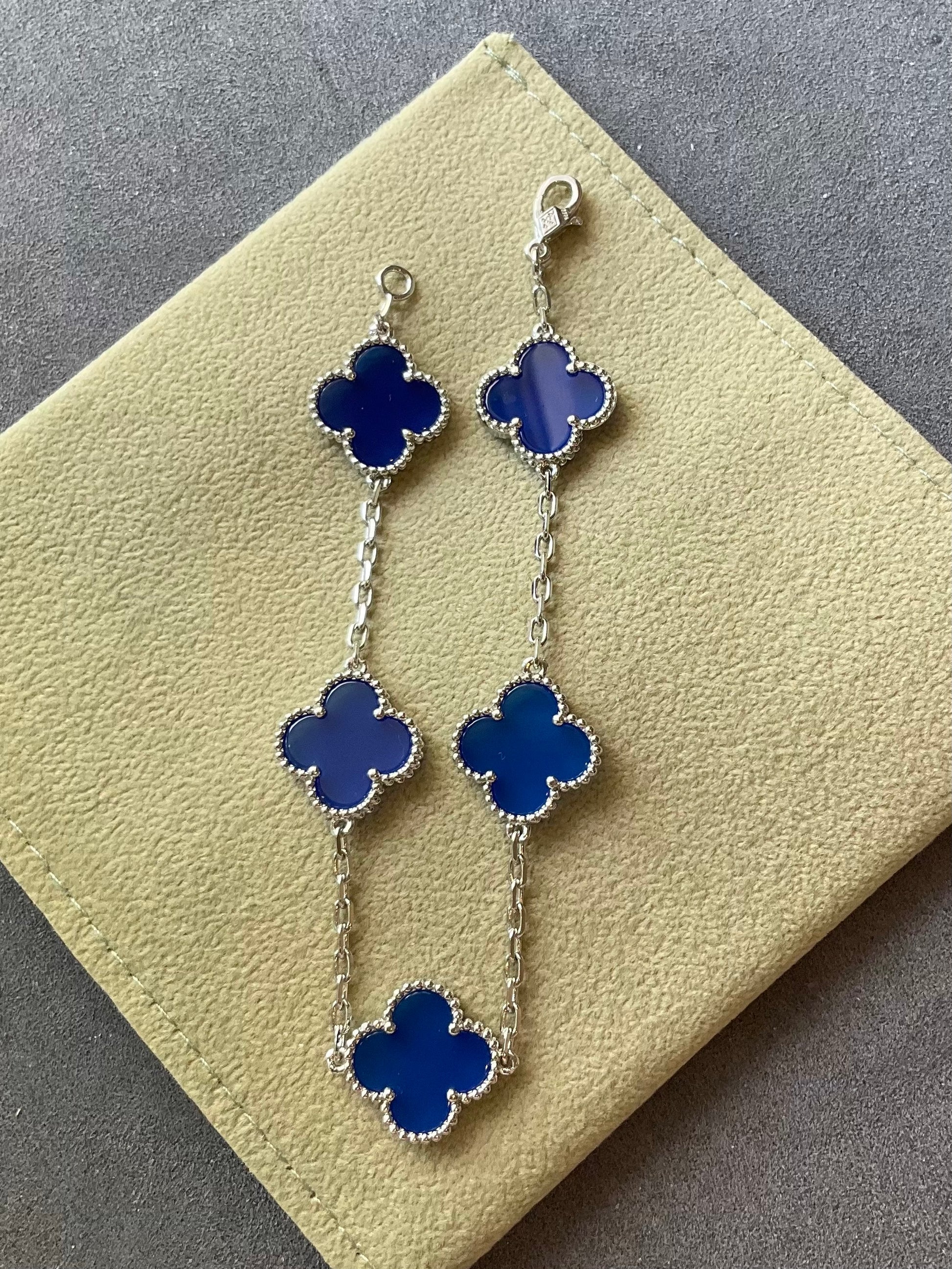 Silver Blue Clover Bracelet