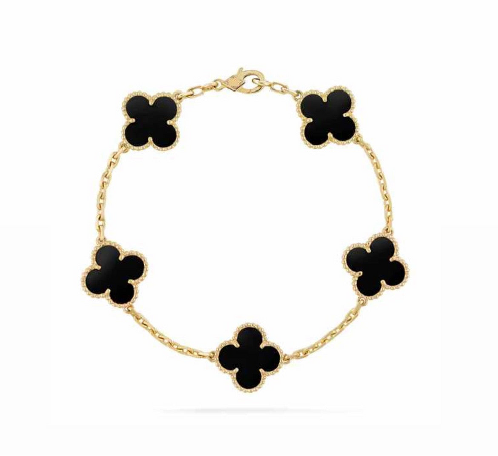 Gold Black Clover Bracelet